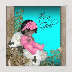 Invitation Rose et Turquoise Bleu bébé fille Douche