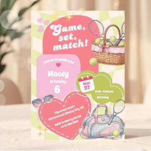 Invitation Rose et Vert Filles Tennis Prépa
