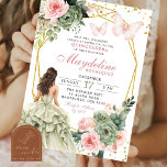Invitation Rose et vert Sage Floral Princesse mexicaine mexic<br><div class="desc">Blush Pink et Sage Green Floral Mexicaine Princesse Quinceanera Invitation | Sweet 16th Quinceasera Birthday Girl,  Geometry Gold Royal Princess Quince Invitation,  Castle and Floral Quinceanera,  Mexican Girl Birthday Party,  Royal Princess Quince Birthday Invitation.</div>