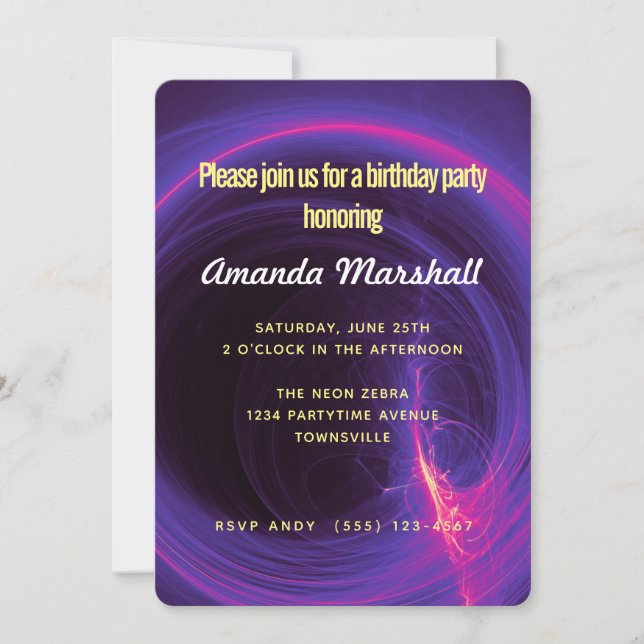 Invitation Rose et violet circulaire abstrait Anniversaire (Devant)