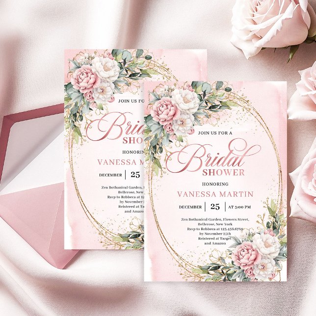 Invitation Rose Éternelle Fleurs de Eucalyptus Rose Clair pou (Timeless Blush Pink Floral Eucalyptus Shower)