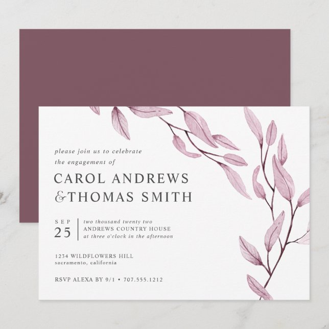 Invitation Rose éthéré | Chic Botanical Engagement Party (Devant / Derrière)