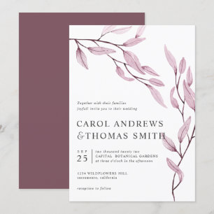 Invitation Rose éthéré mariage botanique vertical Feuille