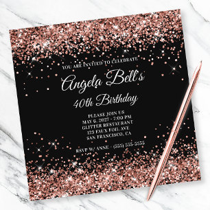 Invitation Rose étincelant Parties scintillant or 40e anniver