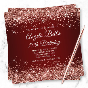 Invitation Rose étincelant Parties scintillant or rouge foncé