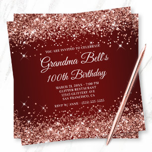 Invitation Rose étincelant Parties scintillant or rouge foncé