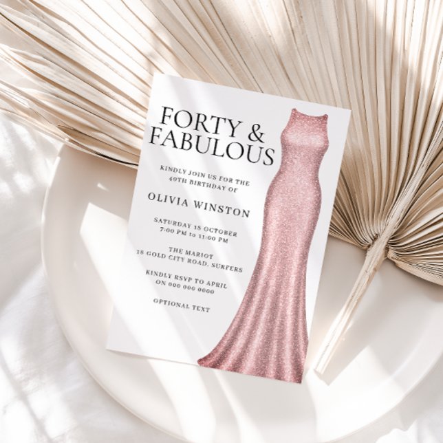 Invitation Rose étincelante Robe d'or femmes 40e fête d'anniv (Créateur téléchargé)
