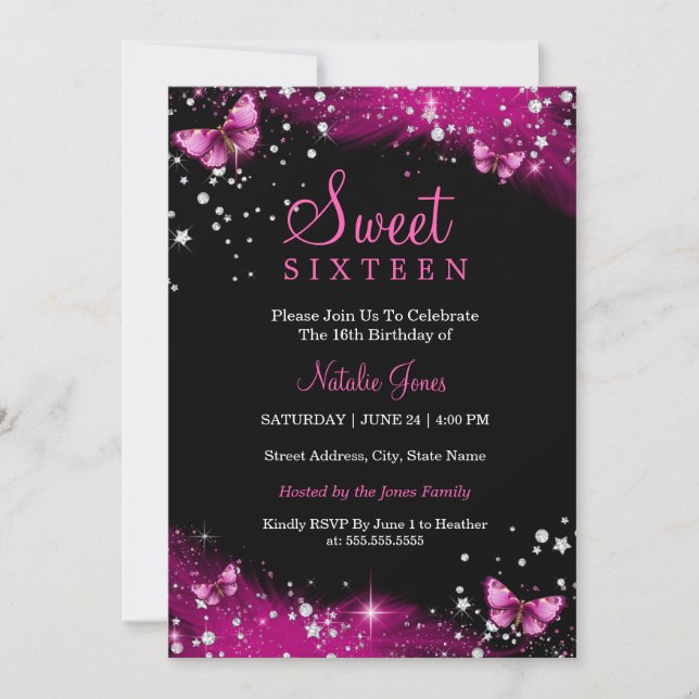 Invitation Rose Étincelle Papillon Diamant Sweet 1 (Devant)