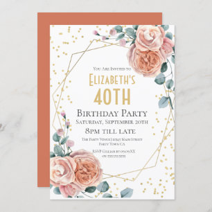 Invitation Rose & Eucalyptus Floral 40e fête d'anniversaire