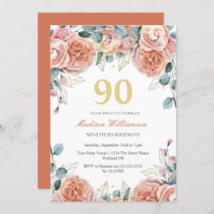 Invitation Rose & Eucalyptus Floral 90e fête d'anniversaire