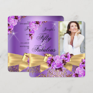 Invitation Rose Fabulouse 50 Photo Or Rose Dorée Ruban Annive