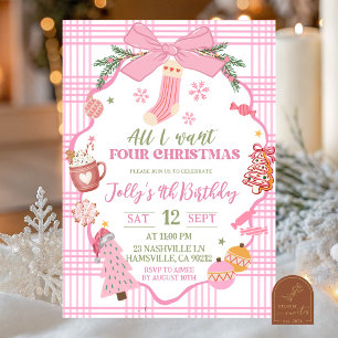 Invitation Rose Fantaisiste Tout ce que je veux QUATRE Noël A