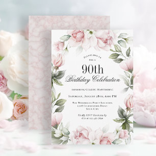 Invitation Rose féminine 90e fête d'anniversaire