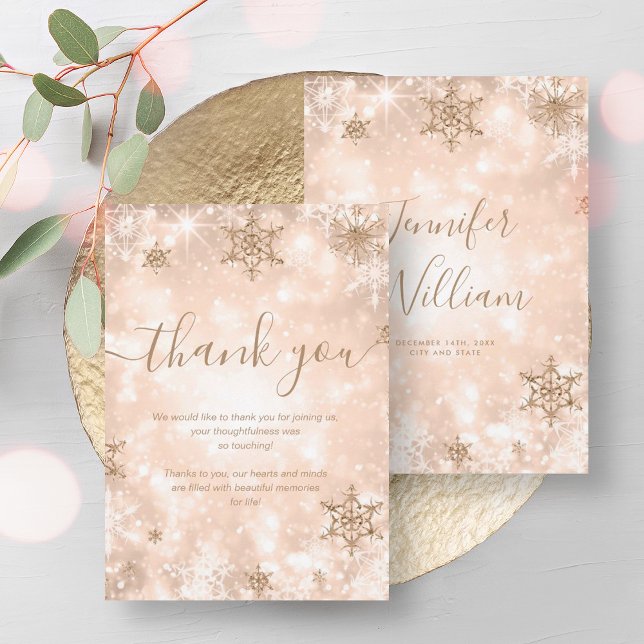 Invitation Rose festif Gold Winter Wedding Merci (Festive Rose Gold Winter Wedding Thank You Invitation)