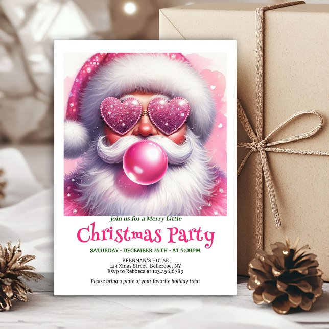 Invitation Rose festive Père Noël Bubble Gum Noël drôle  (Festive Pink Santa Bubble Gum Funny Christmas Invitation

)