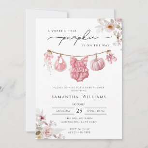 Invitation rose Fête de Bébé citrouille, Petite Citrouille