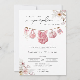 Invitation rose Fête de Bébé citrouille, Petite Citrouille