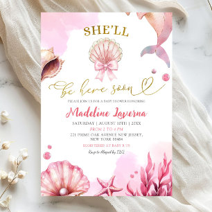 Invitation Rose Fête de Naissance Côtière Elle Sera Ici Bient