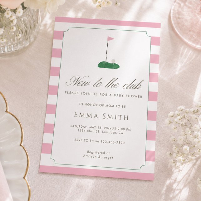 Invitation Rose Fête de Naissance de Bébé Fille Golf Nouvelle (Créateur téléchargé)