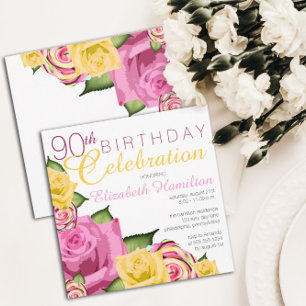 Invitation Rose Fête du 90e anniversaire de la florale jaun