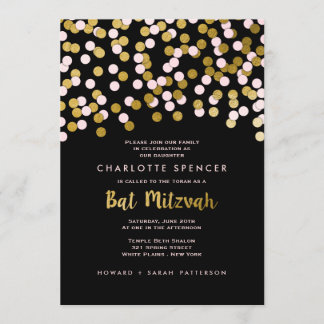 Invitation Rose | Fête du Bat mitzvah Gold Confetti