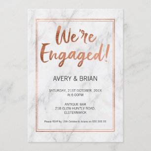 Invitation Rose Fiançailles D'Or Et De Marbre