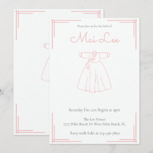 Invitation Rose fille Doljanchi Coréen 100 Jours Dohl Anniver