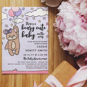 Invitation Rose Fille Mignonne Fête de Naissance de Bébé Viol