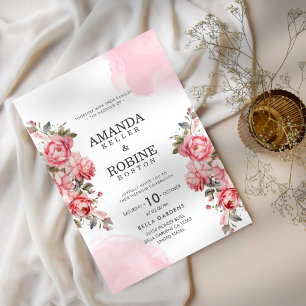 Invitation Rose Fleur Botanique Rouge Mariage élégant