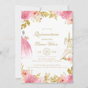 Invitation Rose Fleur Paris Chic Quinceanera