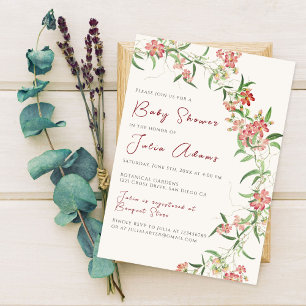 Invitation Rose Fleur sauvage rose Baby shower