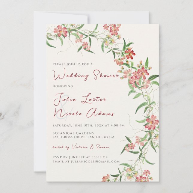 Invitation Rose fleur sauvage Spring Garland Wedding shower (Devant)