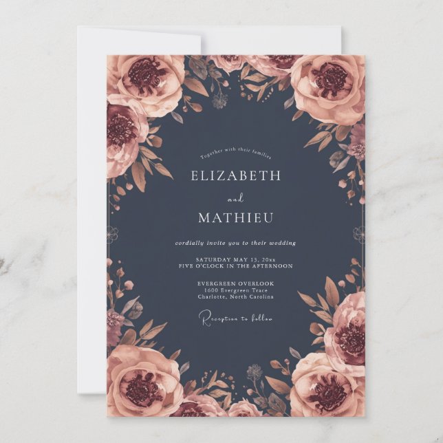 Invitation Rose Fleurie Mariage Fleur (Devant)