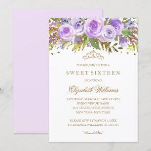 Invitation Rose Fleurie Or Rose Pour les Seize Ans