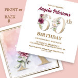 Invitation Rose Floral B 60e fête d'anniversaire<br><div class="desc">Organisez la célébration parfaite du 60e anniversaire avec cet élégant monogramme rose floral B présenté à l'envers pour les noms des filles d'anniversaire en commençant par la lettre B. Des chiffres floraux élégants sont utilisés dans l'invitation à accentuer l'âge de fête.</div>