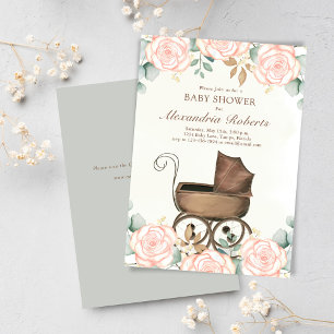 Invitation Rose Floral Baby Girl Douche Modèle Vintage