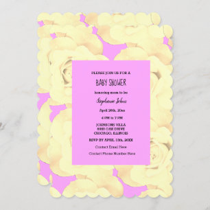 Invitation Rose Floral Baby shower bébé fille ivoire rose mig