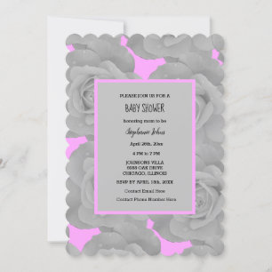 Invitation Rose Floral Baby shower bébé fille rose gris perso