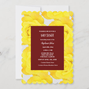 Invitation Rose Floral Baby shower fille Bourgogne rouge jaun