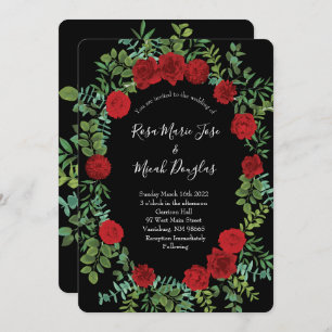 Invitation Rose Floral Black et Red Peony Mariage