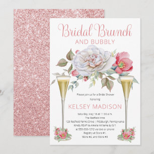 Invitation Rose Floral Blooms Bridal Brunch et Bubbly