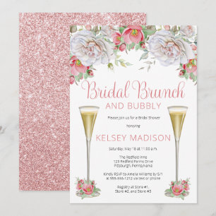 Invitation Rose Floral Blooms Bridal Brunch et Bubbly I