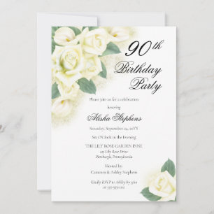 Invitation Rose Floral Bouquet 90e Anniversaire Fête Invitati