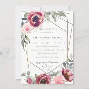 INVITATION ROSE FLORAL BURGUNDY BLEU ROUGE BABY SH