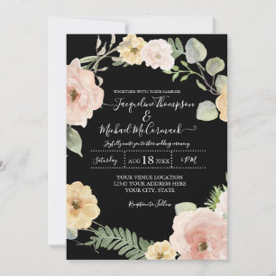 Invitation Rose floral d'automne noir n Mariage blanc