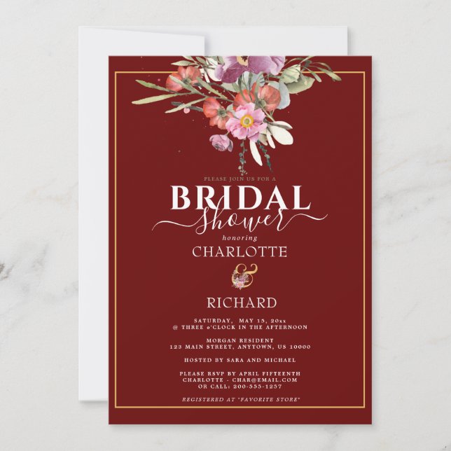 Invitation Rose Floral Doré Fête de Mariage Éblouissante  (Devant)