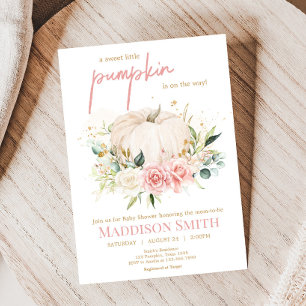 Invitation Rose Floral Doux Petit Baby shower Citrouille