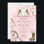 Invitation Rose Floral & Elégant Crest Cowgirl Ranch Sweet 16<br><div class="desc">Design rustique élégant avec un thème charro/cowboy/ranch. Doté d'une belle crête,  luxueux rose et blanc fleuri et jolies bottes cowgirl/cowboy</div>
