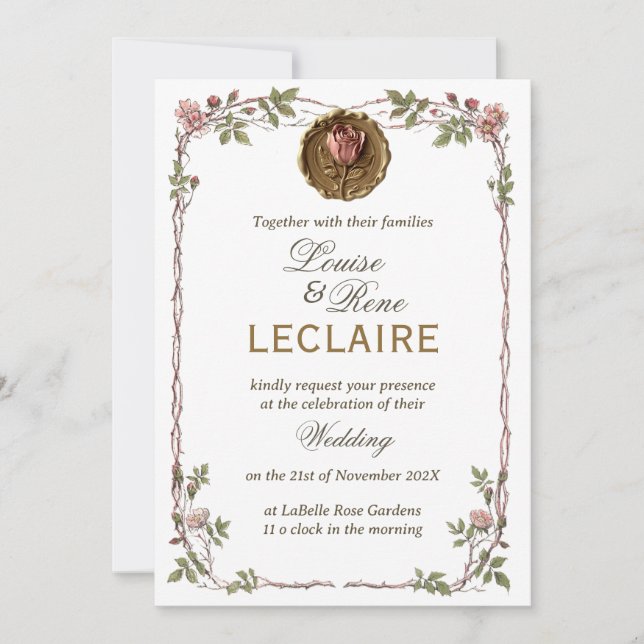 Invitation Rose Floral Elegant Wedding Save the Date Seal (Devant)