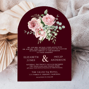 Invitation Rose Floral Eucalyptus Bourgogne Mariage